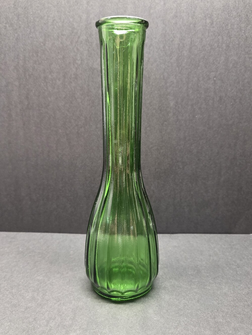 9" Hoosier Green Glass Ribbed Bud Vase